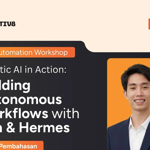 Aurelius Ivan Wijaya leading the Hacktiv8 workshop 'Agentic AI in Action: Building Autonomous Workflows with n8n & Hermes'